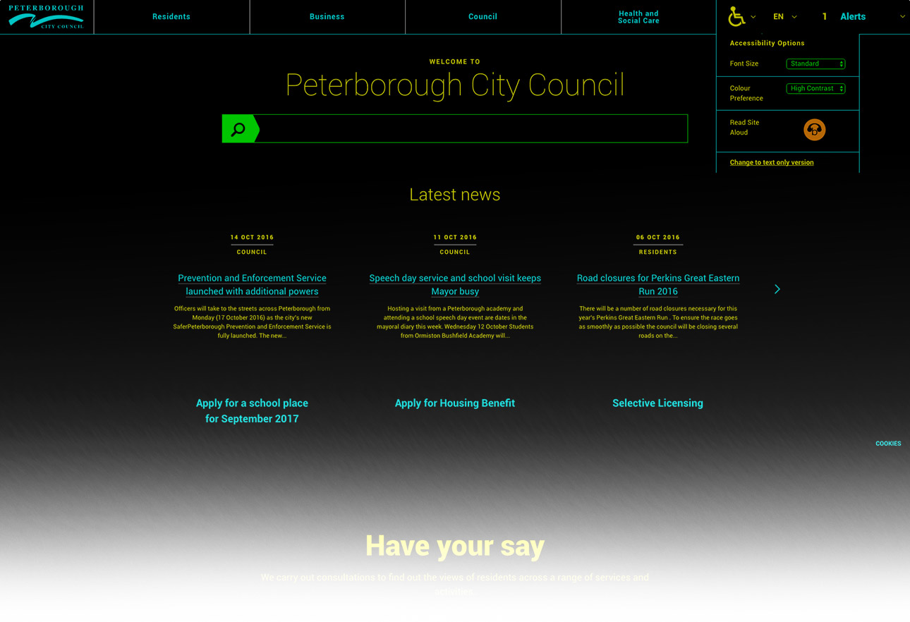 Peterborough City Council accessibility website screenshot 3